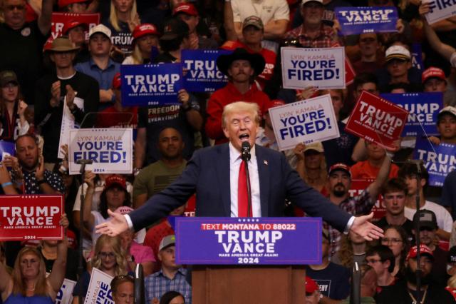 
Republican presidential candidate Donald Trump participates in a campaign event in Montana US on Aug 9 2024 in this file photo Yonhap-Reuters