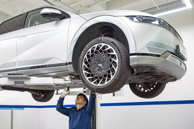 A Hyundai Ionic 5 an electric vehicle under maintenance August 13 2024 Courtesy of Hyundai Motor Co