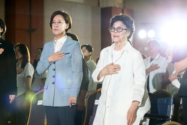 Lee Yong-soo a survivor of Japanese military sexual slavery participates in a national ceremony at the National Memorial Day event for victims of Japanese military sexual slavery in Yongsan-gu Seoul on Aug 14 2024 AJU PRESS Kim Dong-woo