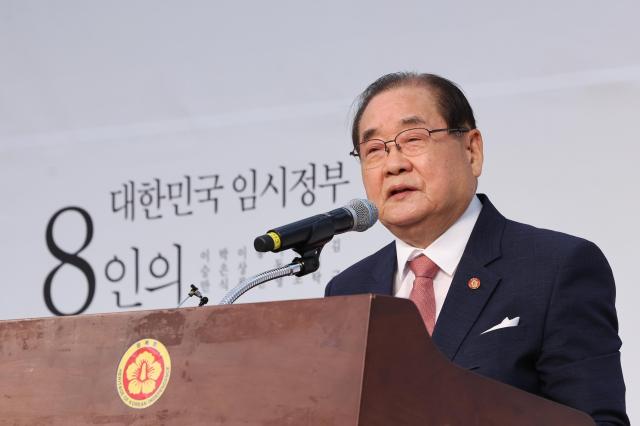 Lee Jong-chan chief of the Heritage of Korean Independence speaks during a ceremony commemorating Liberation Day at Hyochang Park in Seoul Aug 15 2024 Yonhap