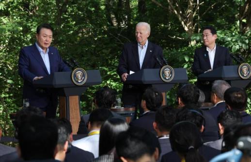 Leaders of South Korea, US, Japan renew security pledges on summit anniversary