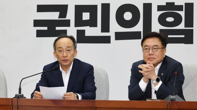 추경호 국민의힘 원내대표가 20일 오전 국회에서 열린 원내대책회의에서 발언하고 있다 사진연합뉴스