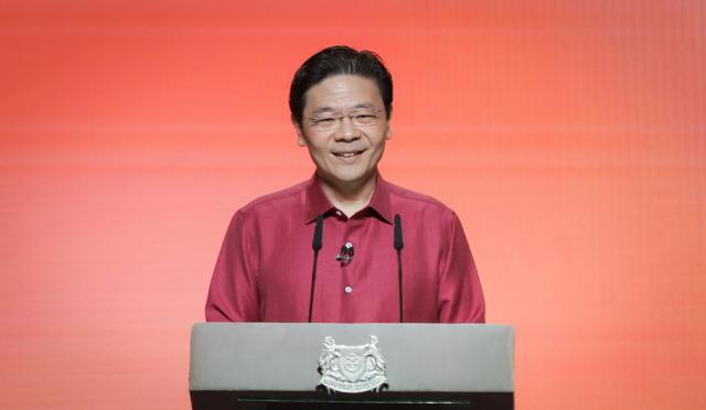 Singapore Prime Minister Lawrence Wong delivering his National Day Rally address at the Institute of Technical Education ITE Headquarters in Singapore 18 August 2024 Yonhap