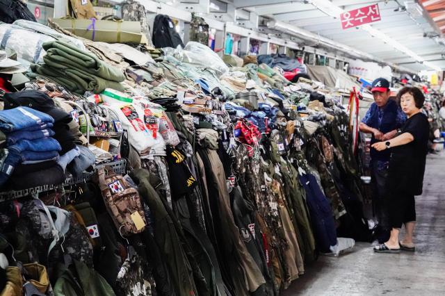 Inside Military Uniform Alley Namdaemun Market central Seoul Aug 20 2024 AJU PRESS Park Jong-hyeok