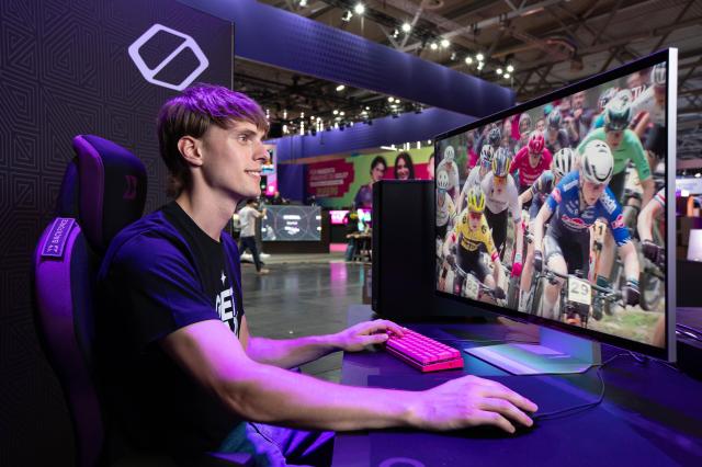 A Samsung Electronics model showcases the Odyssey 3D gaming monitor at Gamescom 2024 in Cologne Germany Courtesy of Samsung Electronics