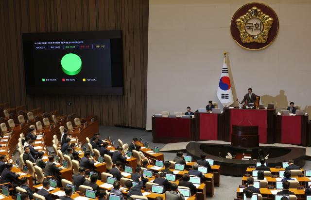 우원식 국회의장이 28일 열린 국회 본회의에서 전세사기특별법이 통과를 알리고 있다 사진연합뉴스