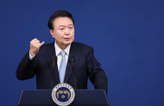 President Yoon Suk Yeol speaks during a national policy briefing session held at the Presidential Office near central Seoul on August 28 Yonhap Photo