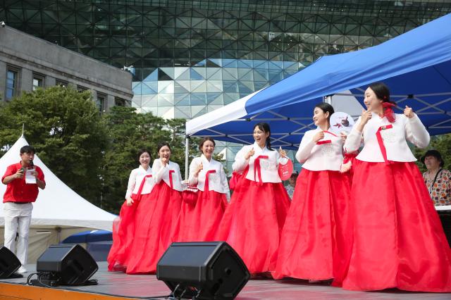 The promotional team dances at a recreational event at the HOT Festival held in Seoul Plaza August 29 2024 AJP Han Jun-gu