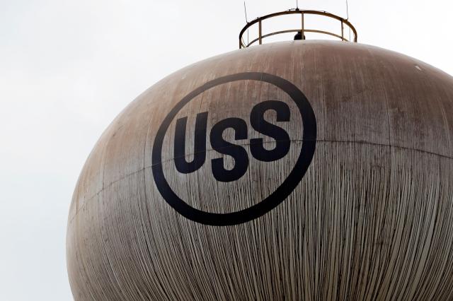 This is a photo of the logo USS of United States Steel Corp seen on a water tower AP - Yonhap