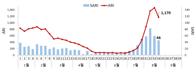 2024년 주별 코로나19 입원환자 표본감시ARI·중증급성호흡기감염증 표본감시SARI 통계 자료질병관리청