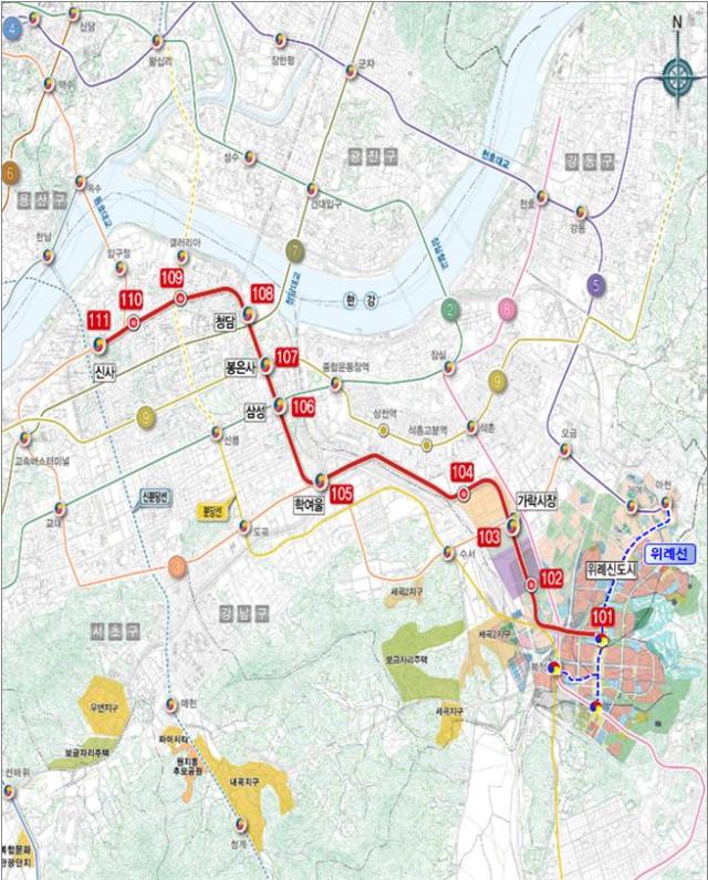 위례신사선 도시철도 노선도 사진서울시