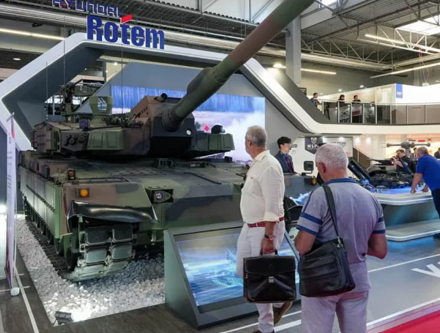 This is a photo taken of Korean military firm Hyundai Rotems booth in 2023 International Defence Industry Exhibition MSPO held from Sep 5 to 8 2023 Courtesy of Targi Kielce