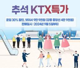 코레일, 추석 연휴 맞아 KTX 좌석 할인...579개 열차 대상