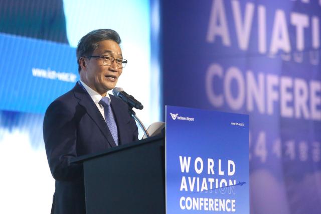 Lee Hag-jae President  CEO of Incheon Intl Airport Corp delivers the opening address at the 2024 World Aviation Conference in Incheon Sept 3 2024 AJP Han Jun-gu