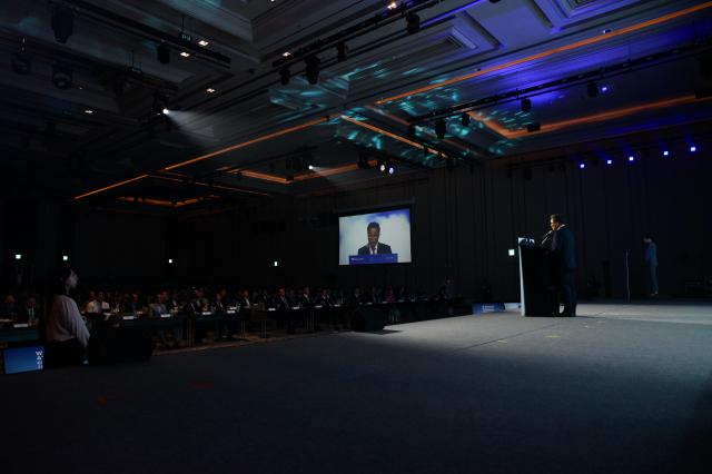 Lee Hag-jae President  CEO of Incheon Intl Airport Corp delivers the opening address at the 2024 World Aviation Conference in Incheon Sept 3 2024 AJP Han Jun-gu