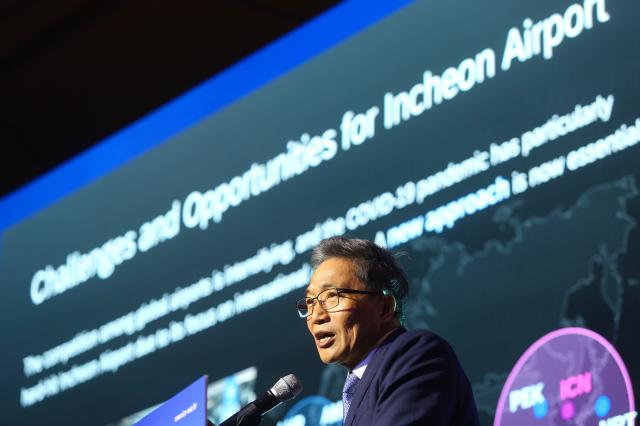 Lee Hag-jae President  CEO of Incheon Intl Airport Corp gives a keynote speech at the 2024 World Aviation Conference in Incheon Sept 3 2024 AJP Han Jun-gu