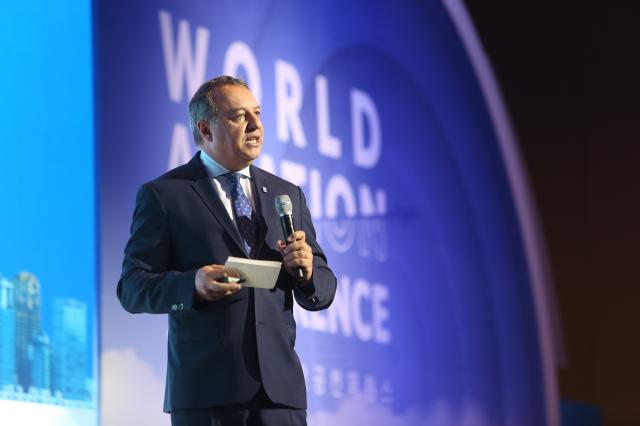 Luis Felipe de Oliveira Director General of ACI World delivers a keynote speech at the 2024 World Aviation Conference in Incheon Sept 3 2024 AJP Han Jun-gu