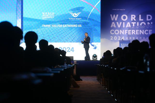 Luis Felipe de Oliveira Director General of ACI World delivers a keynote speech at the 2024 World Aviation Conference in Incheon Sept 3 2024 AJP Han Jun-gu