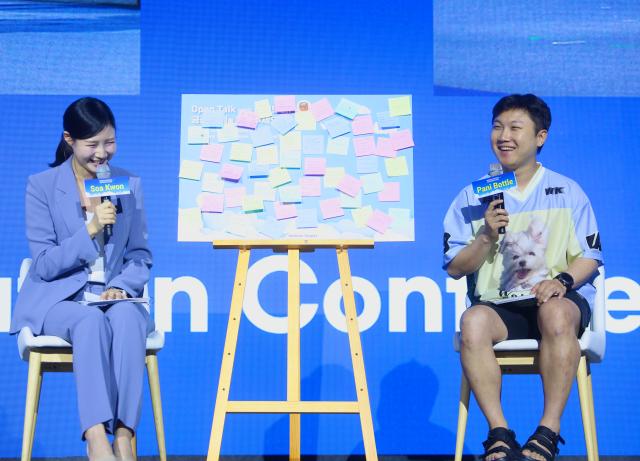 Park Jae-han travel influencer conducts an open talk at the 2024 World Aviation Conference in Incheon Sept 3 2024 AJP Han Jun-gu