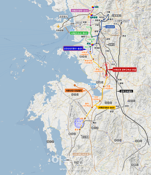 서해선 복선전철 노선도 사진당진시