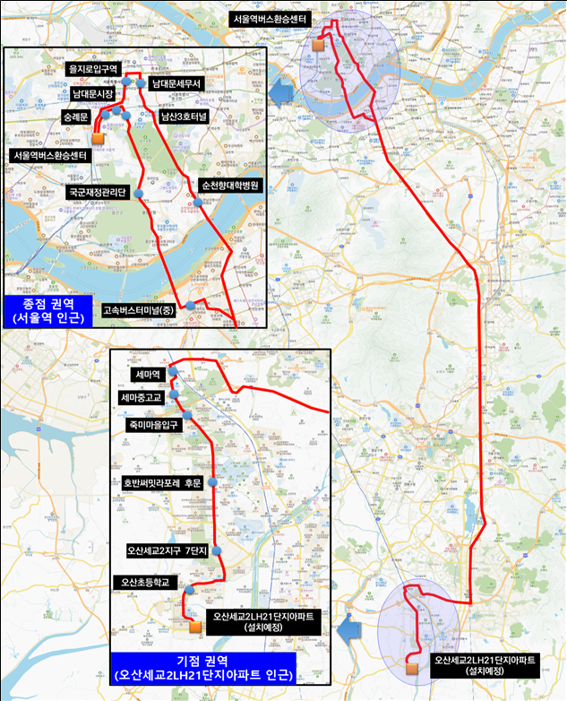 오산시 세교2지구  서울역 노선도 사진국토교통부