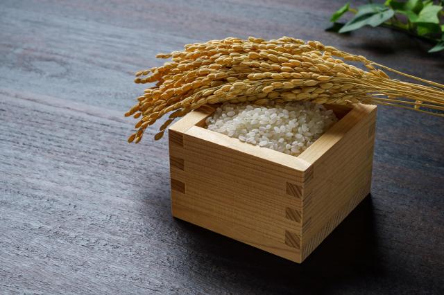 This photo shows rice grains piled up in a wooden box Getty Images Bank