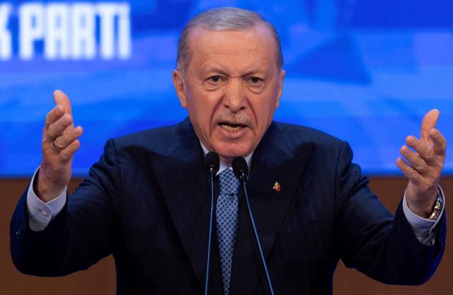 Turkish President Tayyip Erdogan speaks to his supporters at a gathering in Ankara Turkey in this file photo taken on August 14 2024 REUTERS - Yonhap