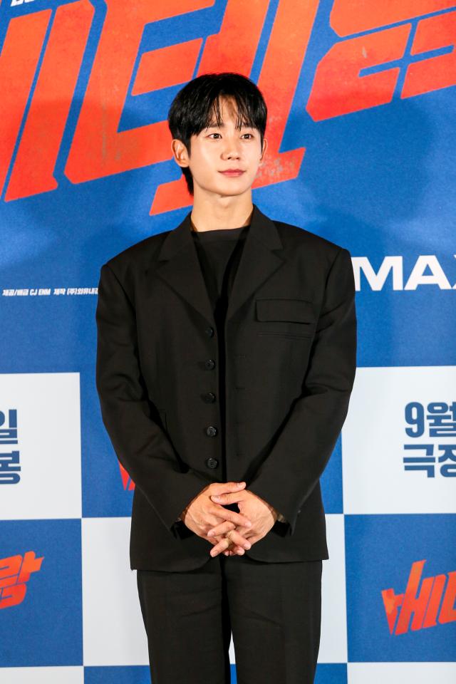 Actor Jung Hae-in poses during a press conference for I The Executioner at CGV Yongsan IPark Mall in Seoul on Sept 9 2024 AJP Kim Dong-woo