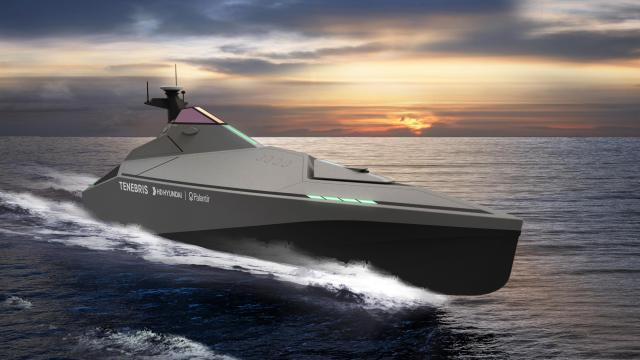 An artist’s conception of the Tenebris unmanned surface vessel  Courtesy of HD Hyundai Heavy Industries