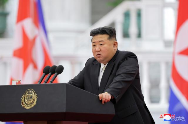 North Korean leader Kim Jong-un speaks during a celebration event for the countrys founding day on Sept 9 KCNAYonhap