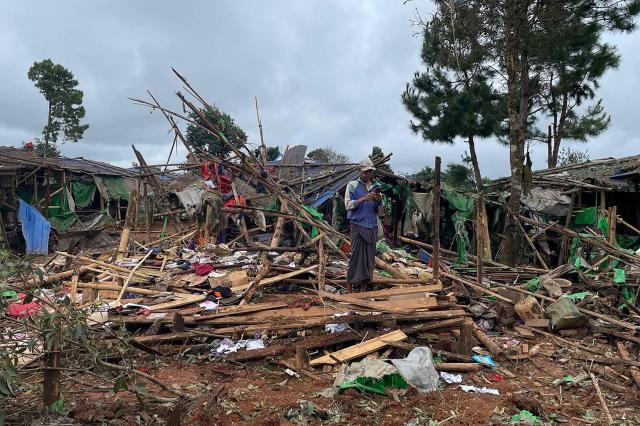 This photo shows southern Shan State Myanmar where shelters lie in ruins following an aerial attack on September 6 2024 AFP-Yonhap