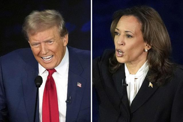 This combination of photos shows Republican presidential nominee former President Donald Trump left and Democratic presidential nominee Vice President Kamala Harris during an ABC News presidential debate at the National Constitution Center in Philadelphia on Sept 10 2024 AP-Yonhap 