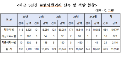 해외 자금세탁 적발액 5년간 11조 넘어...관세청 수사권 강화 必