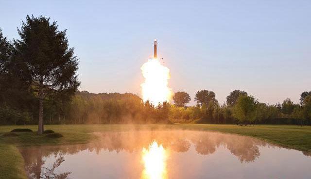 A missile is being fired in an area near Pyongyang in North Korea on June 26 2024 in this photo released by the state-run Korean Central News Agency the following day KCNAYonhap