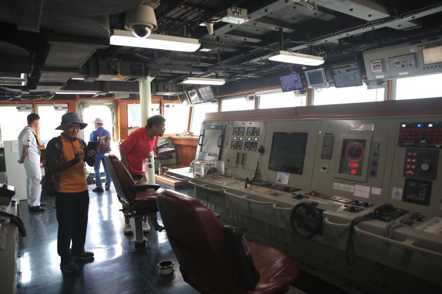 Visitors tour the interior of LST-686 a Landing Ship Dock at the 74th anniversary commemoration of the Incheon Landing Operation in Incheon Sep 11 2024