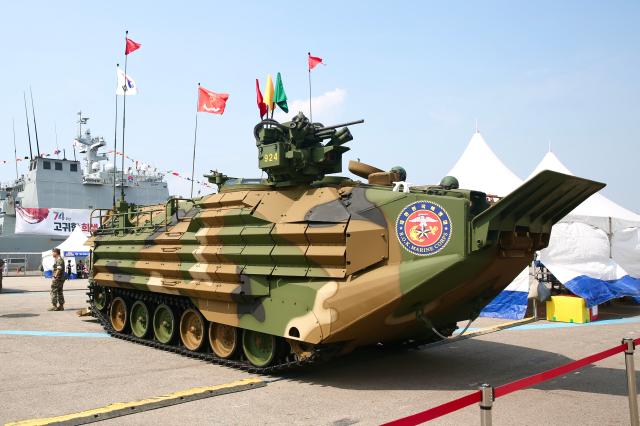 An amphibious assault vehicle is on display at the 74th anniversary commemoration of the Incheon Landing Operation in Incheon Sep 11 2024 AJP Han Jun-gu