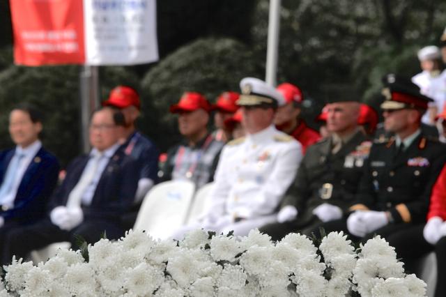 Chrysanthemums are placed for the wreath-laying ceremony at General MacArthurs statue in Incheon Sep 11 2024 AJP Han Jun-gu