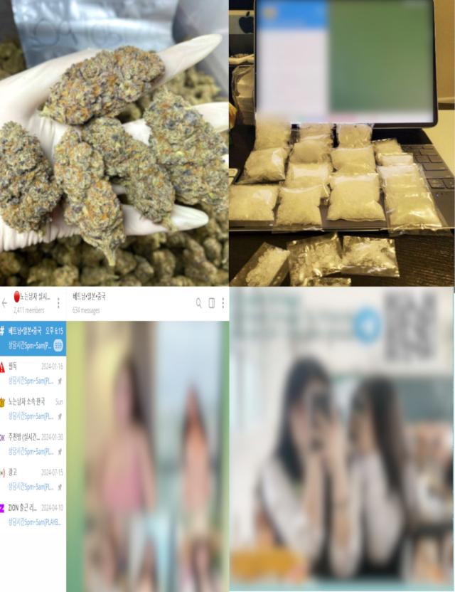 This photo shows cropped footage captured from Telegram, criminal activities from drug trafficking, sex trafficking, and deepfake pornography, Sept. 12, 2024. AJP