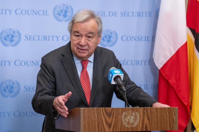 UN Secretary-General Antonio Guterres participates in a press conference at the UN headquarters in New York in this file photo taken on Apr 5 2024