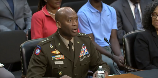 This grab from the US Senate Armed Services Committee shows Army Gen Xavier Brunson testifying during a hearing on his nomination to serve as General and Commander of the United Nations Command Combined Forces Command and US Forces Korea in Washington DC on Sept 17