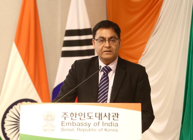 Indian Ambassador to Korea Amit Kumar speaks at the Indian Cultural Center in central Seoul on Sept 12 2024 AJP Han Jun-gu