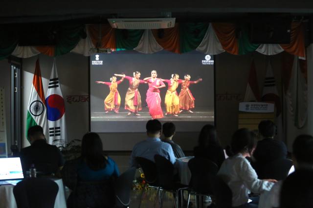 Visitors watch a video during a media briefing at the Indian Cultural Center in central Seoul on Sept 12 2024 AJP Han Jun-gu