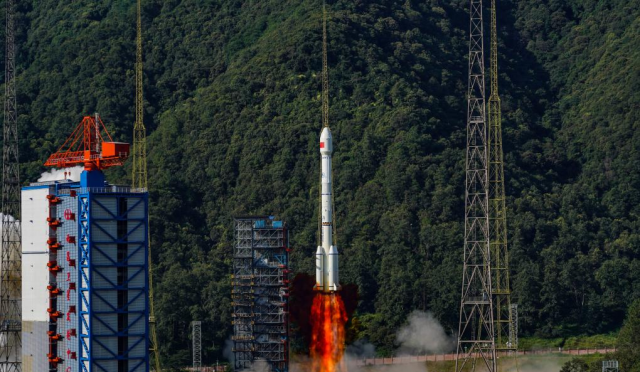 The 59th and 60th satellites of the BeiDou system is launched aboard a Long March-3B carrier rocket at the Xichang Satellite Launch Center in Sichuan Province southwest China on September 19 2024 Xinhua-Yonhap