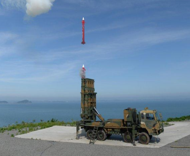 Korean defense firm LIG Nex1 demonstrates the firing of its medium-range surface-to-air missiles Cheongung II M-SAM II date of photo unknown Courtesy of LIG Nex1