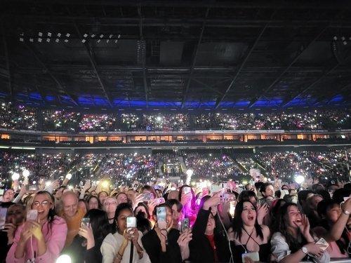 Audiences cheer at the KBS Music Bank World Tour held at the La Défense Arena in Paris on April 8  2023 Yonhap