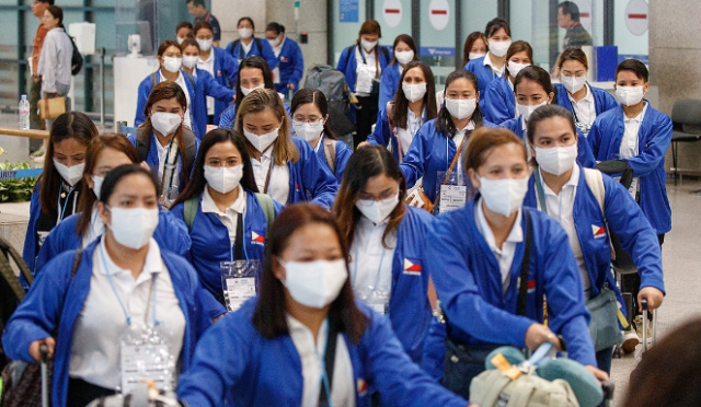 Filipino domestic workers participating in South Koreas foreign housekeeping pilot program arrive at Incheon International Airport on Aug 6 2024