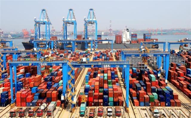 An automated container port in Qingdao located in eastern Chinas Shandong Province is seen in the photo