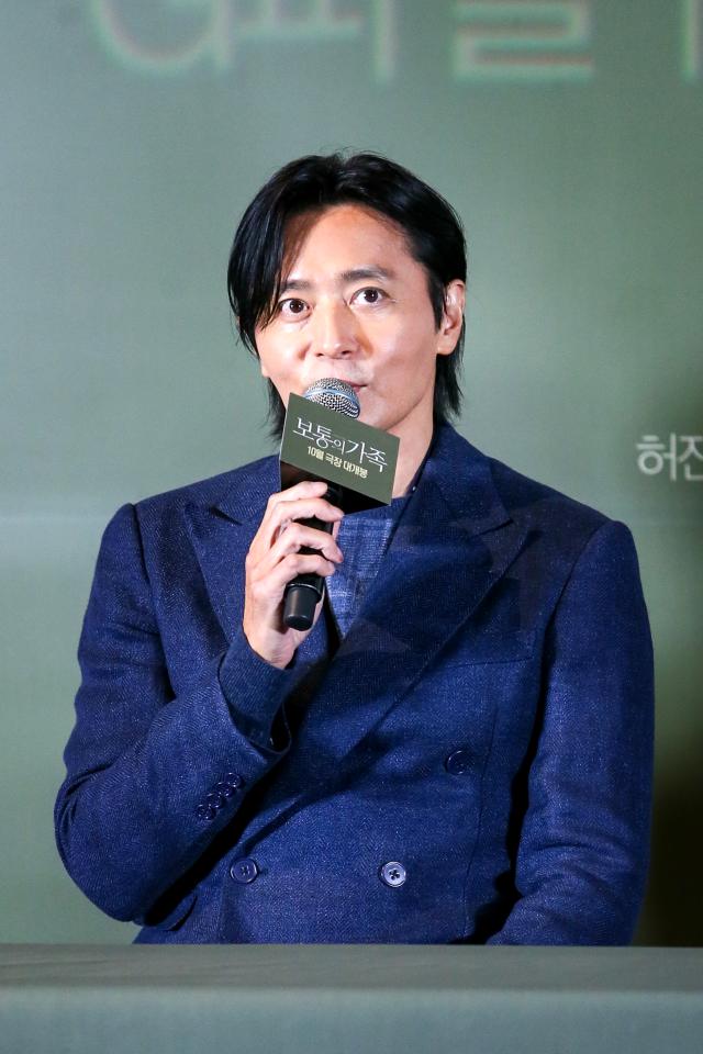 Actor Jang Dong-gun speaks during a press conference for A Normal Family at CGV Yongsan IPark Mall in Seoul on Sept 24 2024 AJP Kim Dong-woo