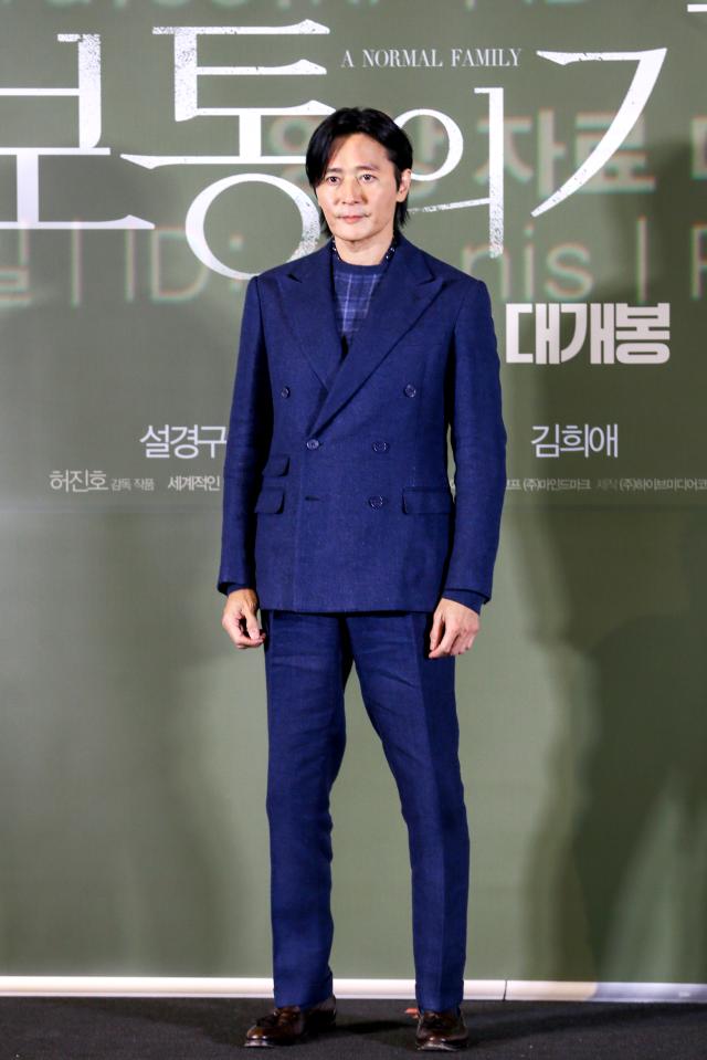 Actor Jang Dong-gun poses during a press conference for A Normal Family at CGV Yongsan IPark Mall in Seoul on Sept 24 2024 AJP Kim Dong-woo