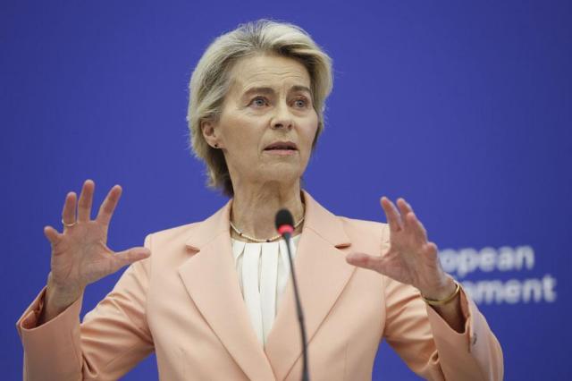 European Commission President Ursula von der Leyen presents her new team for her next five-year tenure at the head of the bloc during a press conference at the European Parliament in Strasbourg on Sept 17 2024 AP-Yonhap